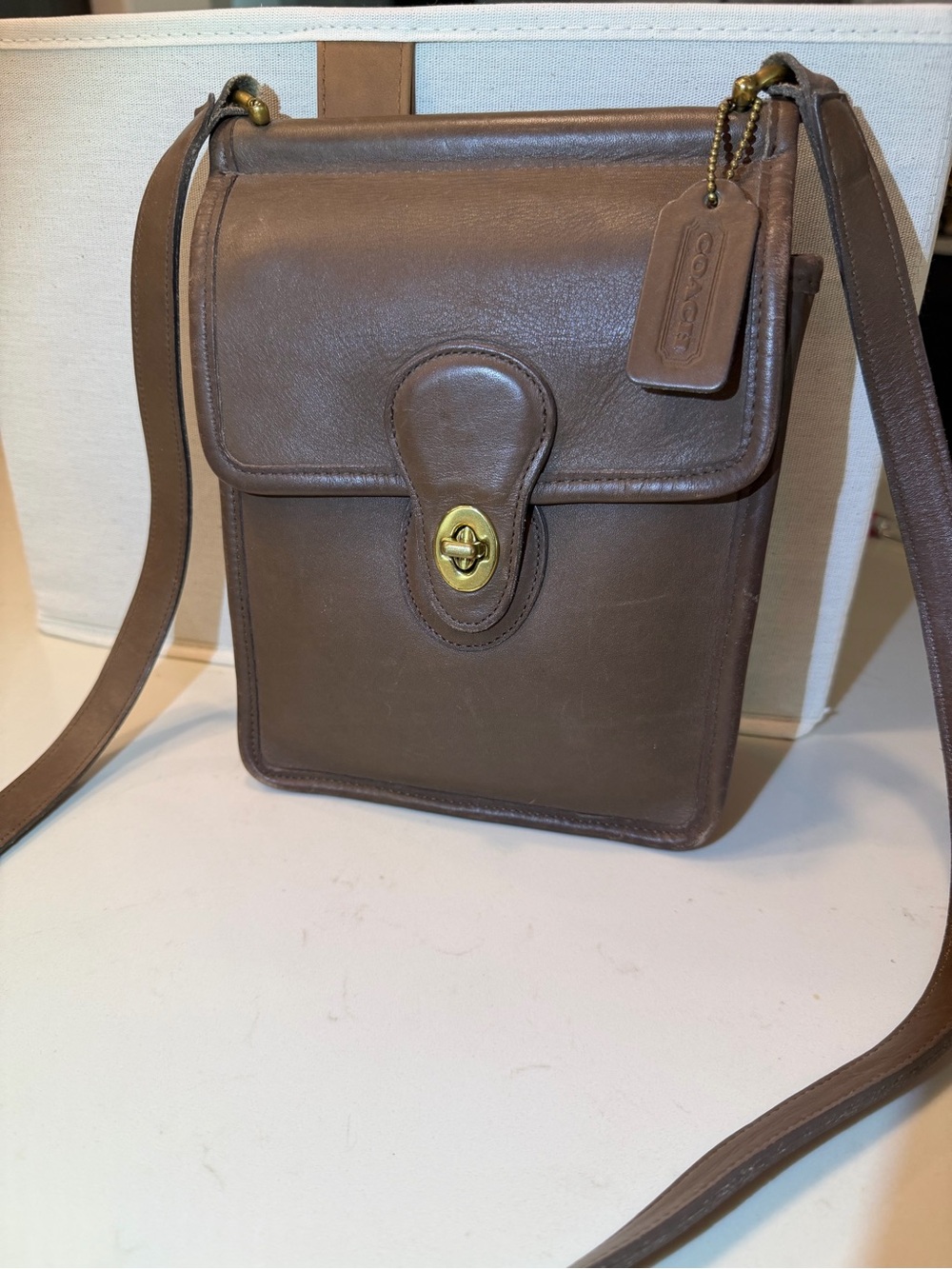 Coach Brown Leather Crossbody Bag - Turnlock Closure